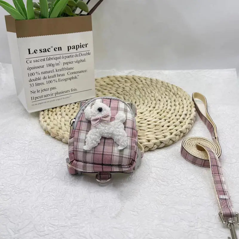 Harnais avec Sac à Dos pour Chiens – Motif Ourson & Laisse Incluse